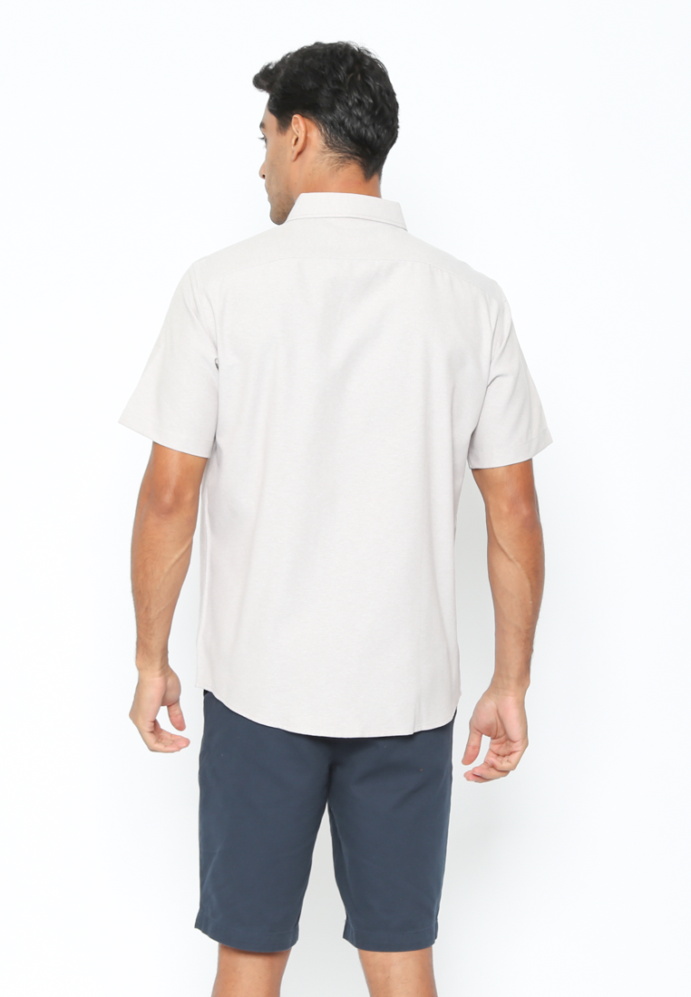 Men's Short Sleeve Cream Cotton Linen Shirt