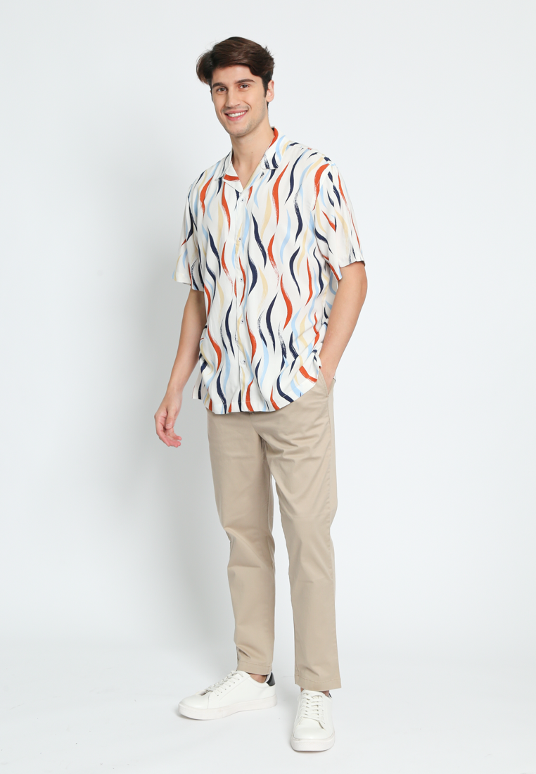 Off-White Abstract Short Sleeve Men's Cuban Shirt