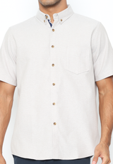 Men's Short Sleeve Cream Cotton Linen Shirt