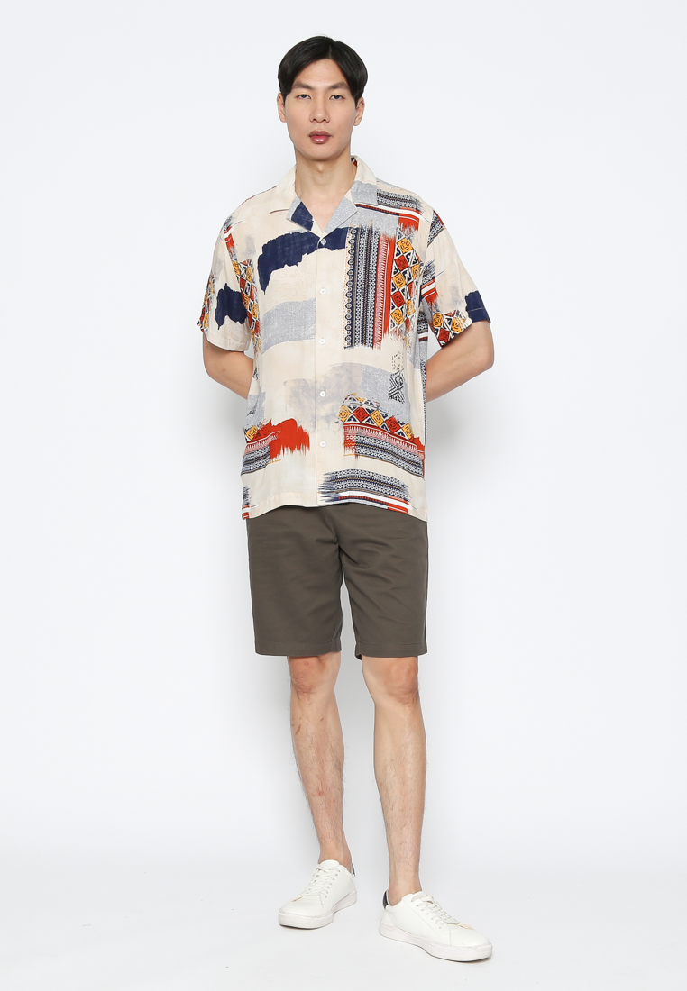 Men'S Short Sleeve Navy Shirt With Abstract Pattern