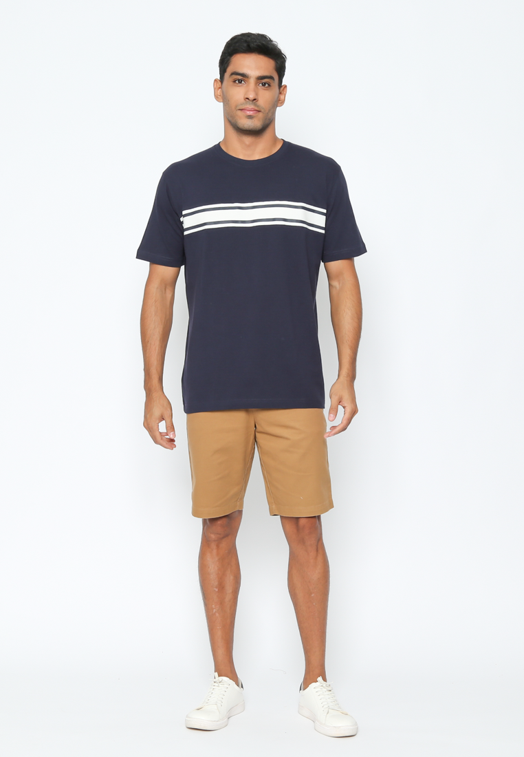 Men's Short Sleeve Navy T-Shirt with White Chest Print