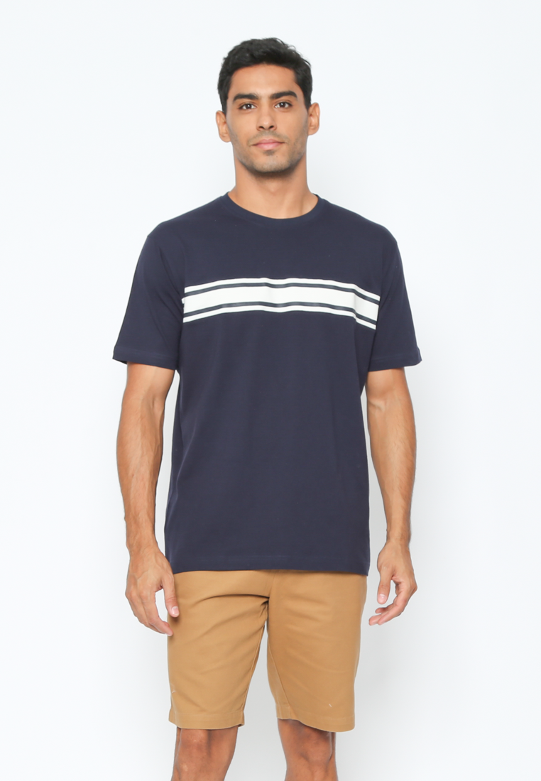 Men's Short Sleeve Navy T-Shirt with White Chest Print