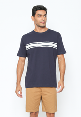 Men's Short Sleeve Navy T-Shirt with White Chest Print