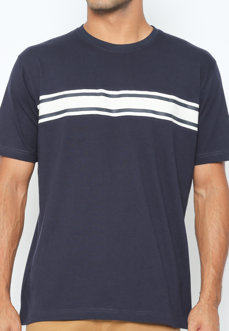 Men's Short Sleeve Navy T-Shirt with White Chest Print