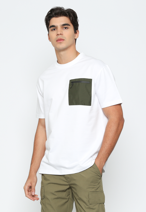 Men'S Short Sleeve Plain White T-Shirt With Front Pocket