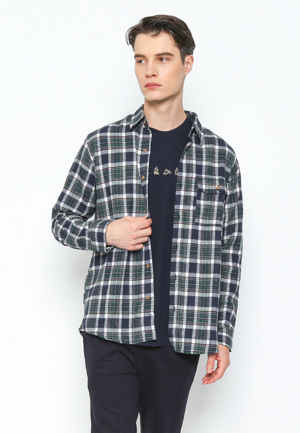 Men's Navy Long Sleeve Flannel Shirt