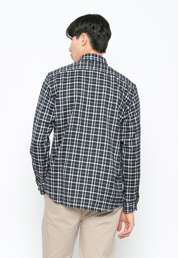 Casual Checkered Shirt Long Sleeve Navy
