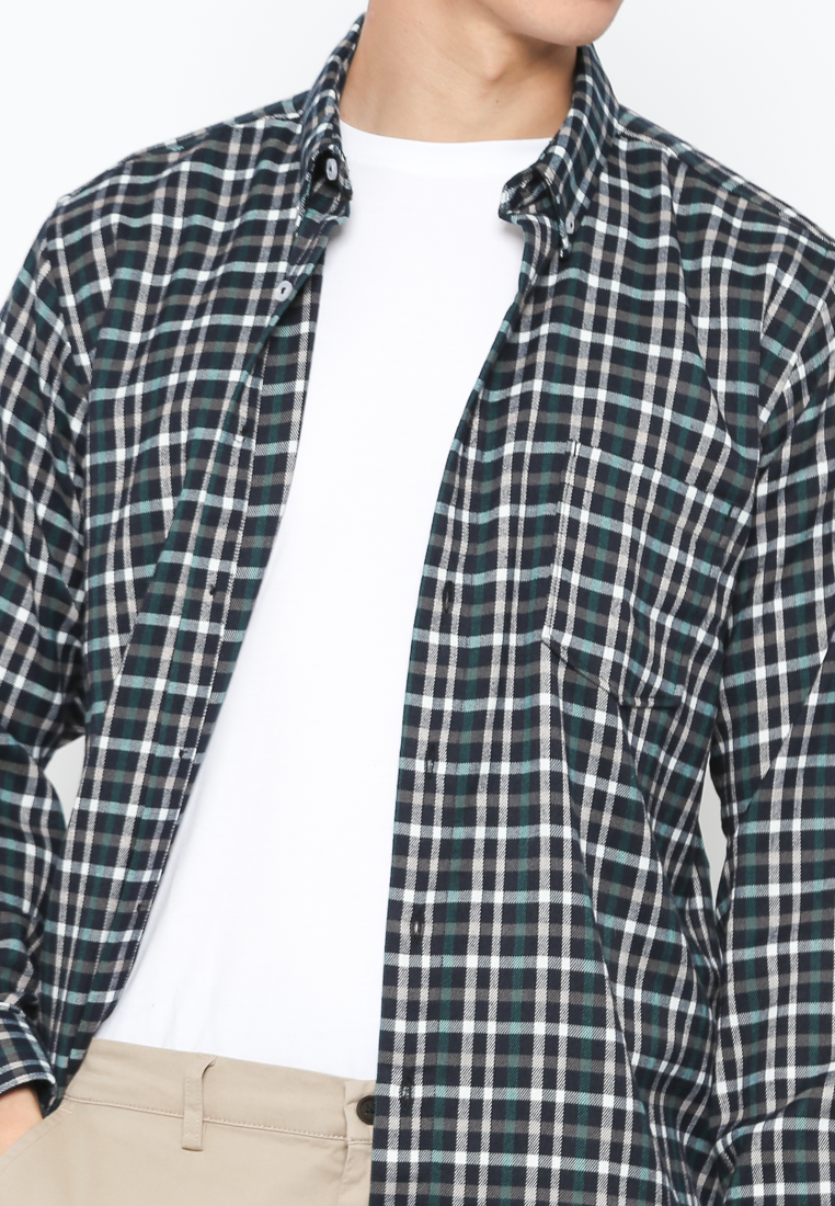 Casual Checkered Shirt Long Sleeve Navy