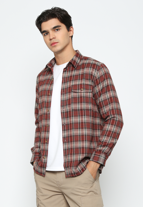 Men's Brown Long Sleeve Flannel Shirt