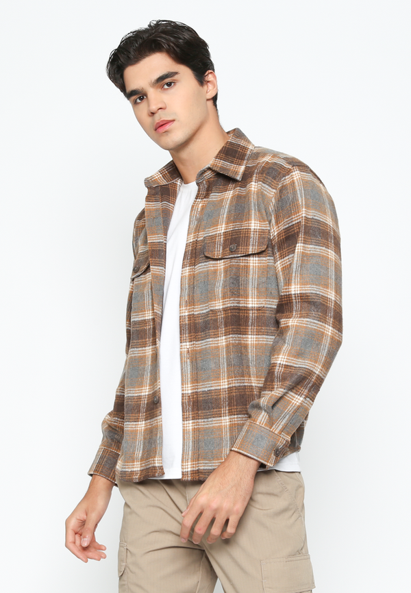 Men's Terracotta Long Sleeve Flannel Jacket