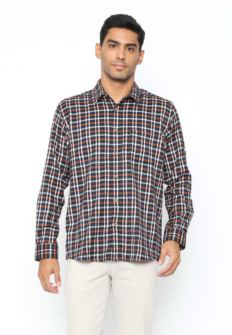 Men's Long Sleeve Blue Plaid Flannel Shirt