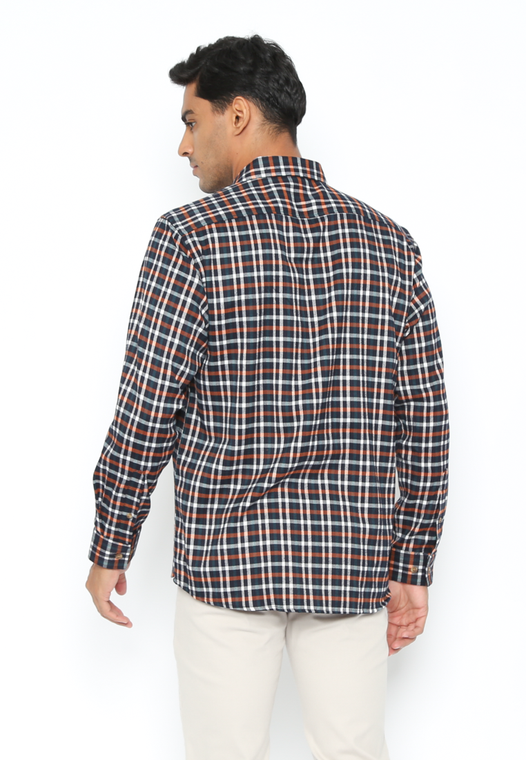 Men's Long Sleeve Blue Plaid Flannel Shirt