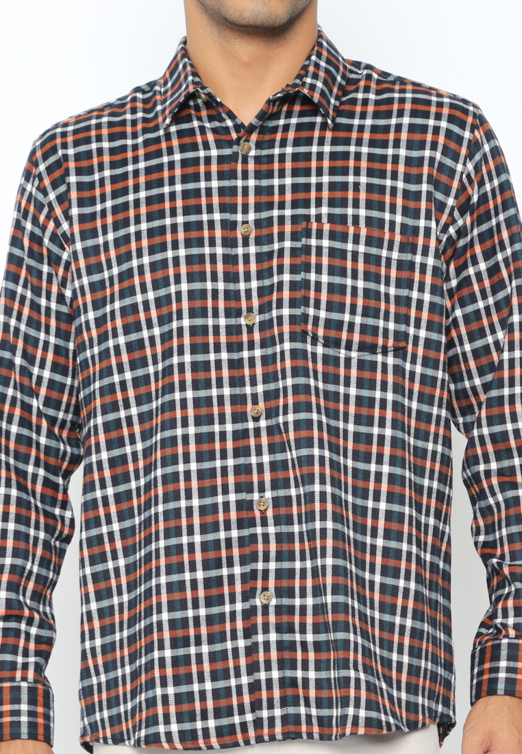 Men's Long Sleeve Blue Plaid Flannel Shirt