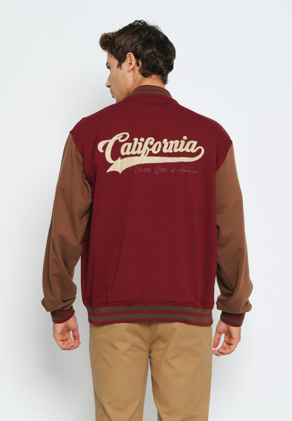 Maroon Varsity Jacket with '91' Embroidery Detail