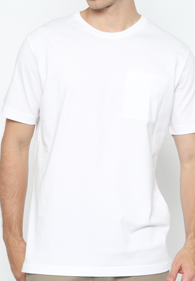 Men's White Plain T-Shirt With Pocket