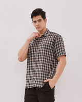 Men's Gray Short Sleeve Flannel Shirt