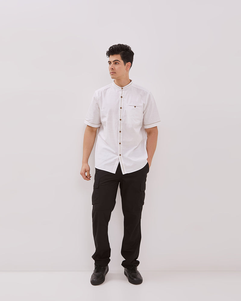 Contrast List Offwhite Regular Short Sleeved Shirt