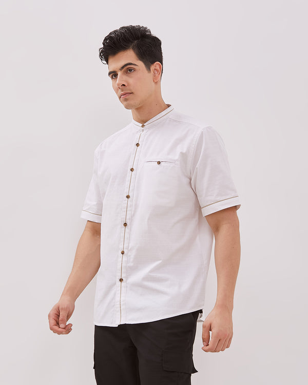 Contrast List Offwhite Regular Short Sleeved Shirt