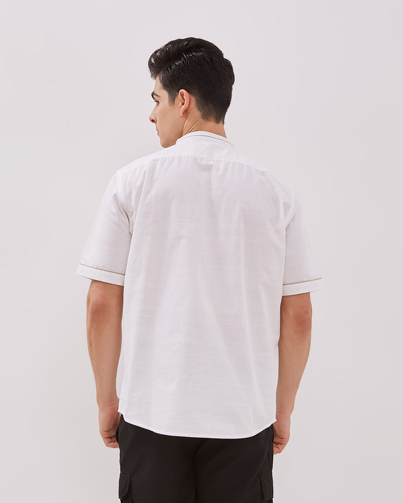 Contrast List Offwhite Regular Short Sleeved Shirt