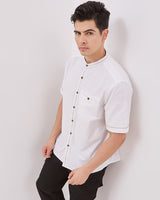 Contrast List Offwhite Regular Short Sleeved Shirt