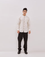 Shanghai Collar Cream Long Sleeved Regular Shirt