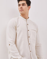 Shanghai Collar Cream Long Sleeved Regular Shirt