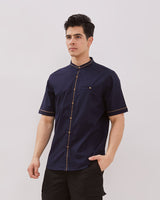 Contrast List Navy Short Sleeved Regular Shirt