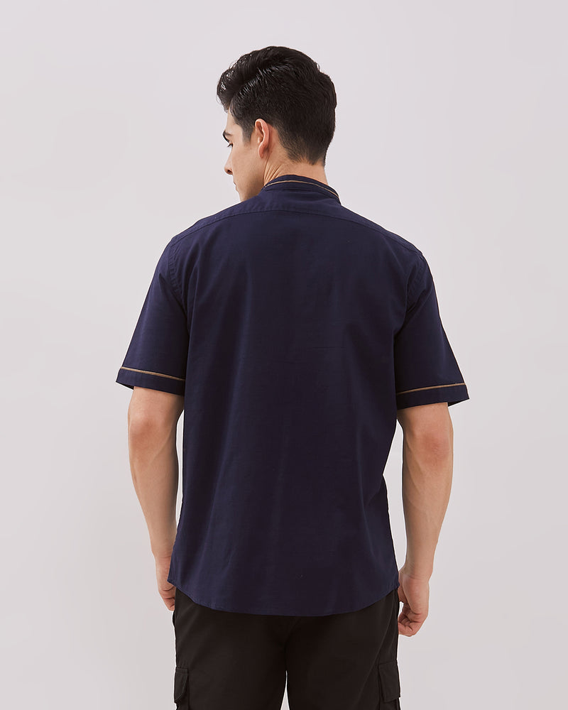 Contrast List Navy Short Sleeved Regular Shirt