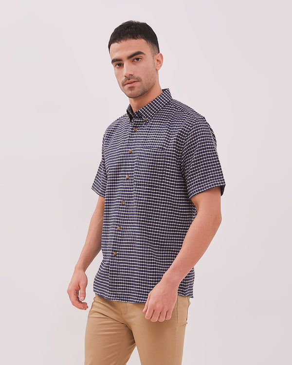 Blue Flannel Short Sleeve Regular Shirt