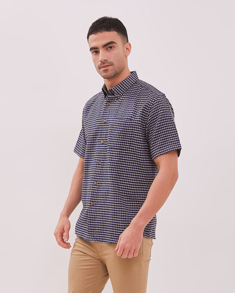 Blue Flannel Short Sleeve Regular Shirt