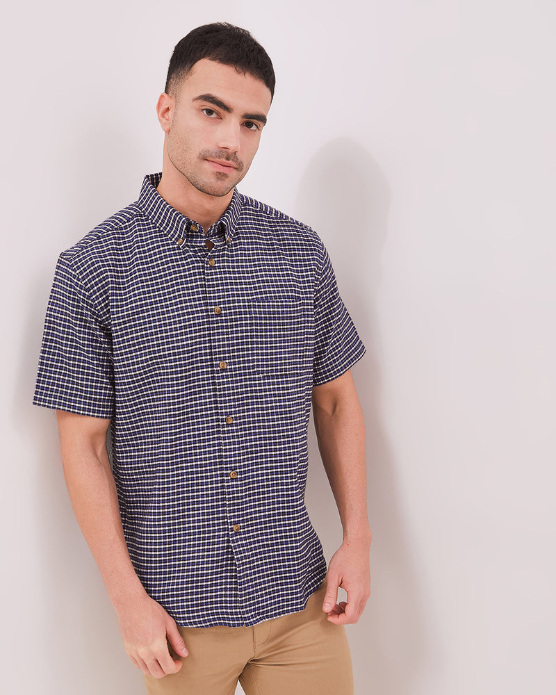 Blue Flannel Short Sleeve Regular Shirt