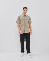 Regular Short Sleeve Double Pocket Cotton Cream Shirt