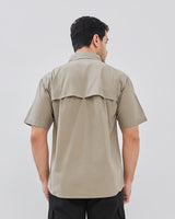 Regular Short Sleeve Double Pocket Cotton Cream Shirt