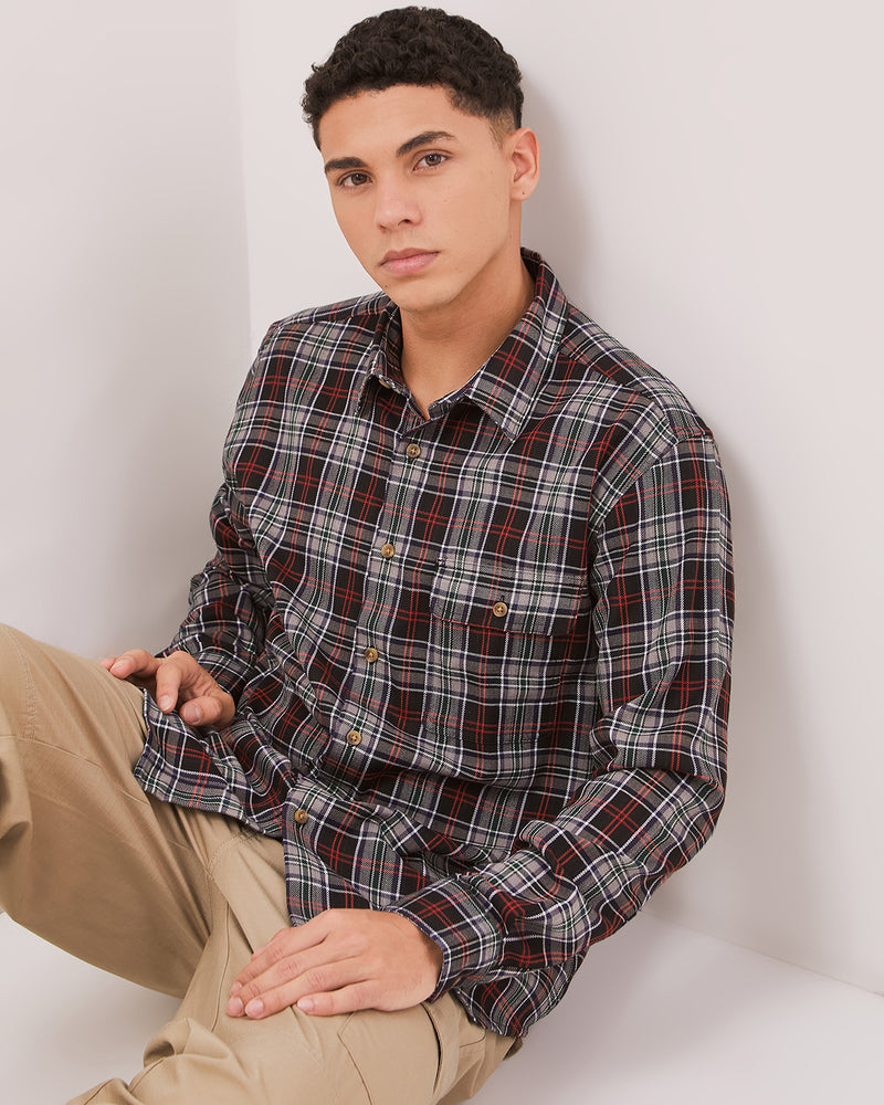Men's Black Flannel Short Sleeve Shirt