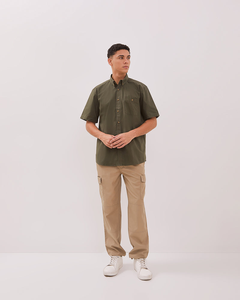 Men's Olive Green Short-Sleeved Shirt