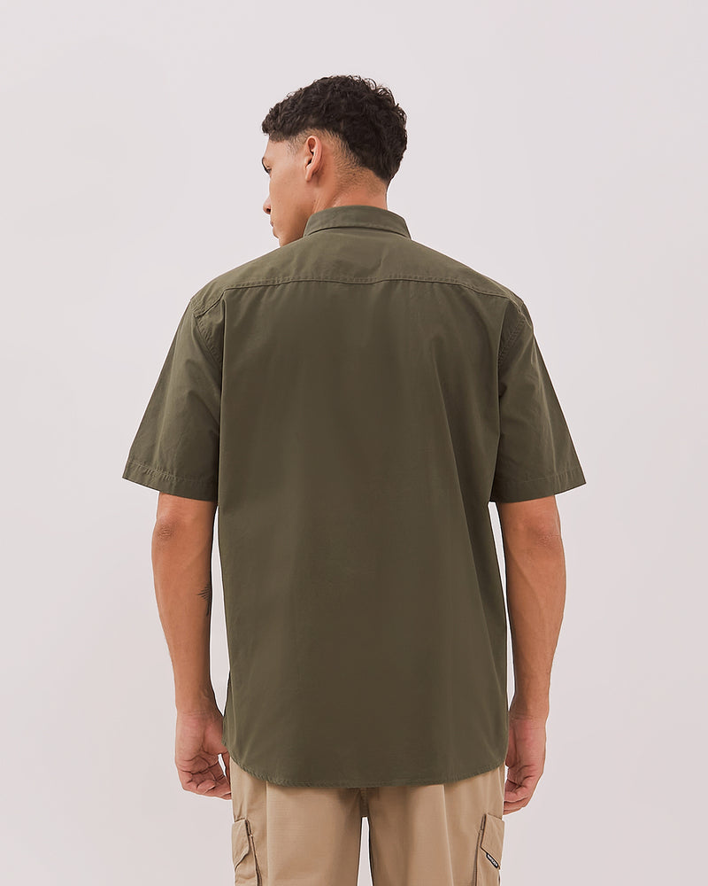 Men's Olive Green Short-Sleeved Shirt