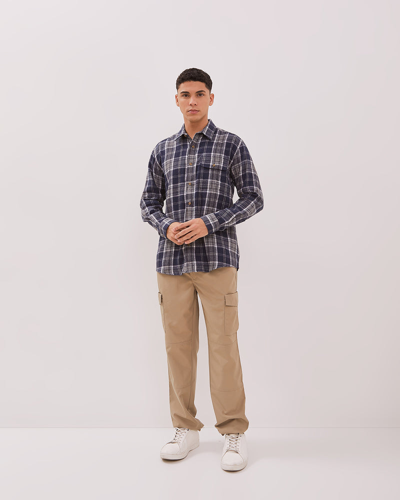 Men's Navy Flannel Short Sleeve Shirt