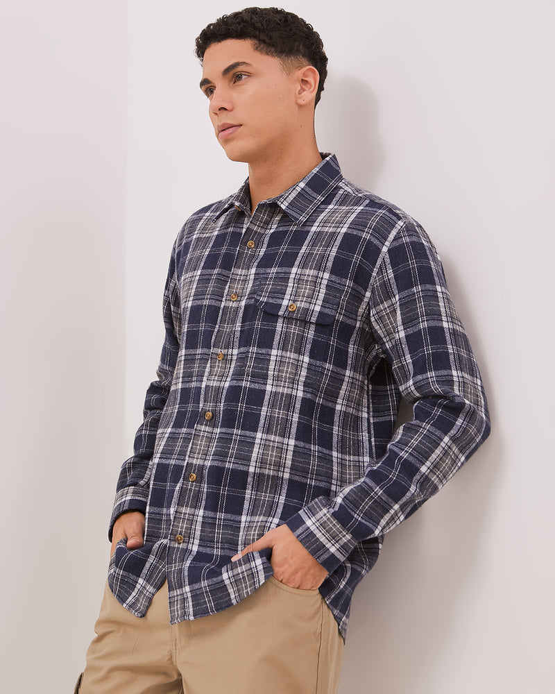 Men's Navy Flannel Short Sleeve Shirt