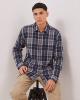 Men's Navy Flannel Short Sleeve Shirt
