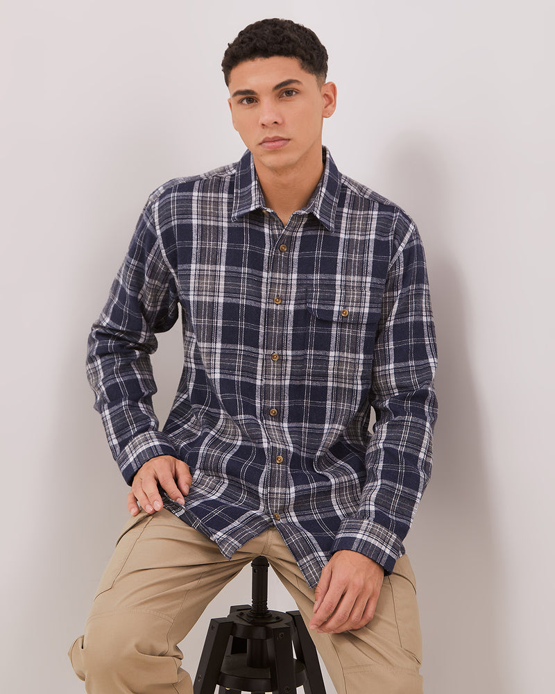 Men's Navy Flannel Short Sleeve Shirt