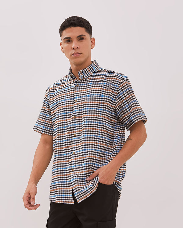 Men's Cream Flannel Short Sleeve Shirt