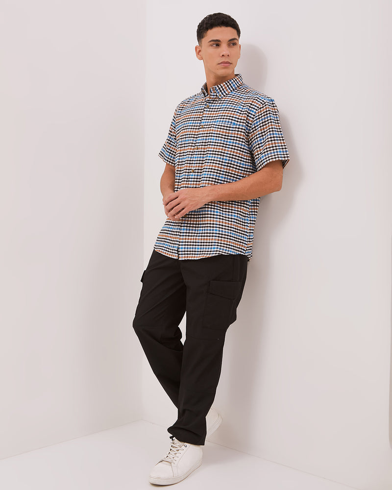 Men's Cream Flannel Short Sleeve Shirt