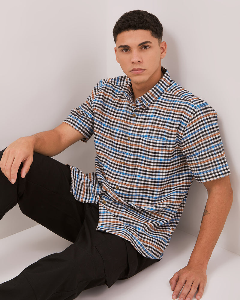 Men's Cream Flannel Short Sleeve Shirt