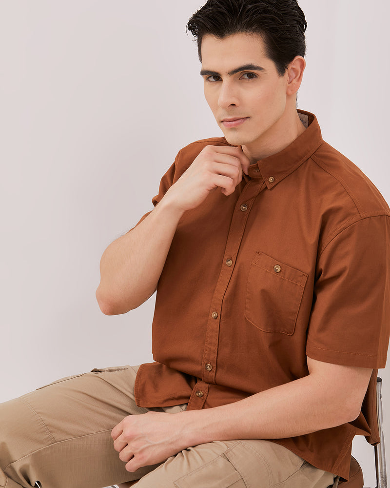 Men's Brick Red Short Sleeved Shirt