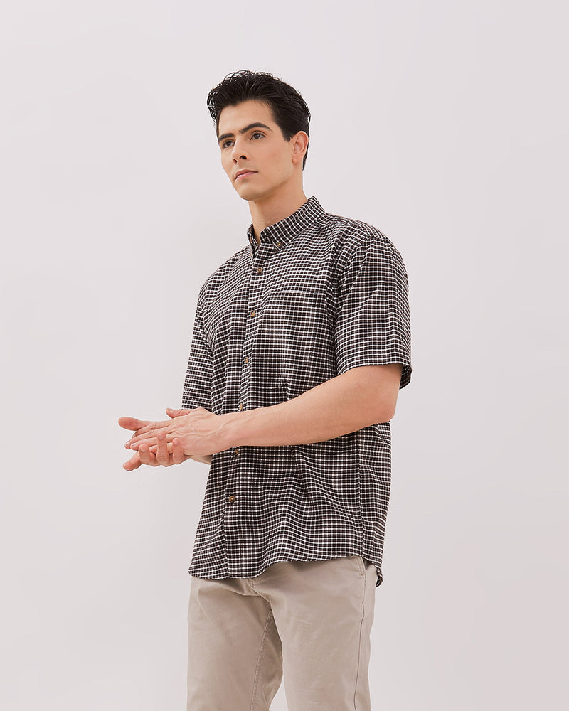 Men's Dark Brown Short Sleeved Shirt
