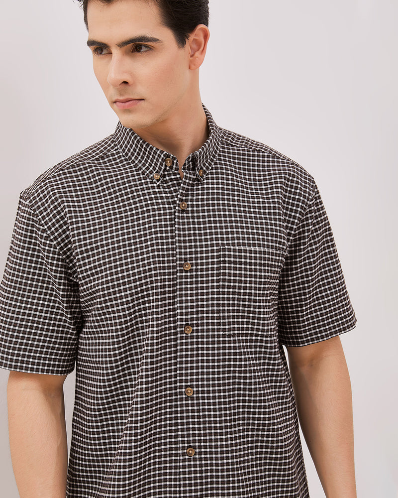 Men's Dark Brown Short Sleeved Shirt