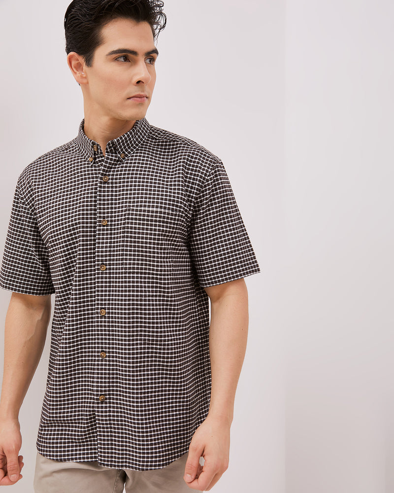 Men's Dark Brown Short Sleeved Shirt