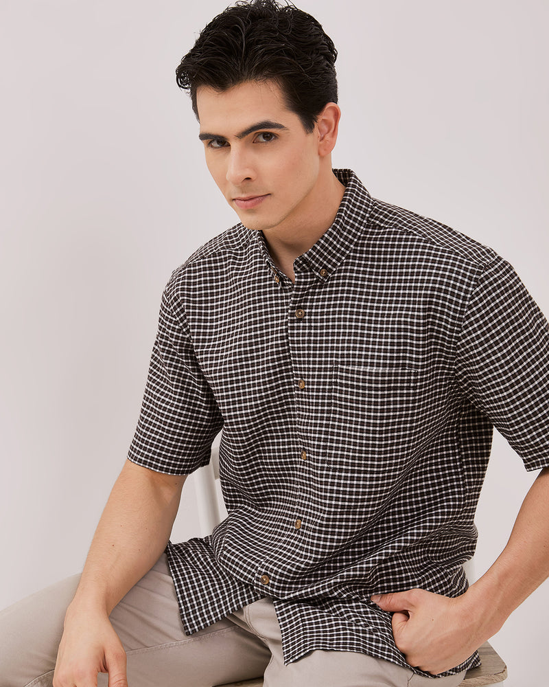 Men's Dark Brown Short Sleeved Shirt