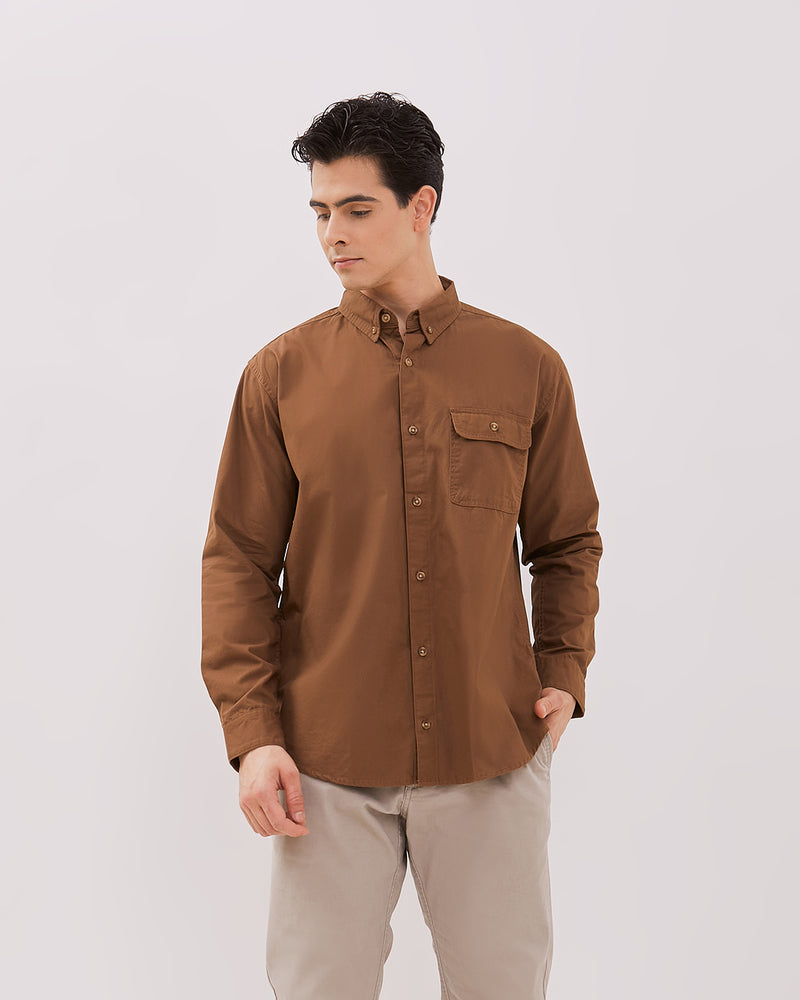 Men's Dark Brown Long Sleeved Shirt