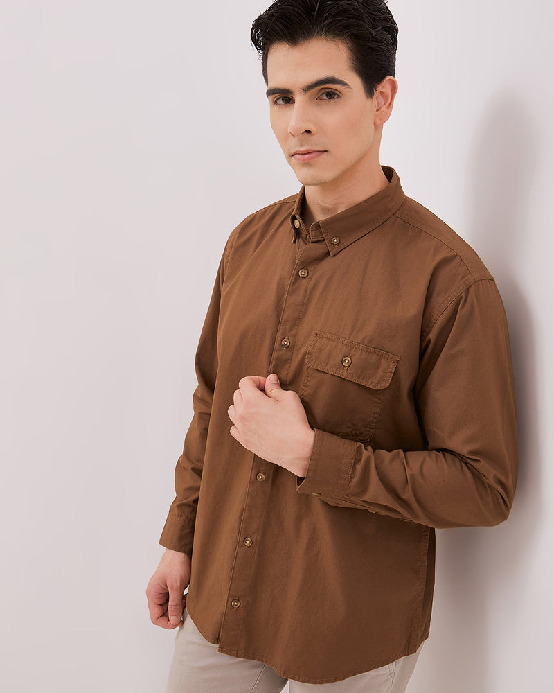 Men's Dark Brown Long Sleeved Shirt
